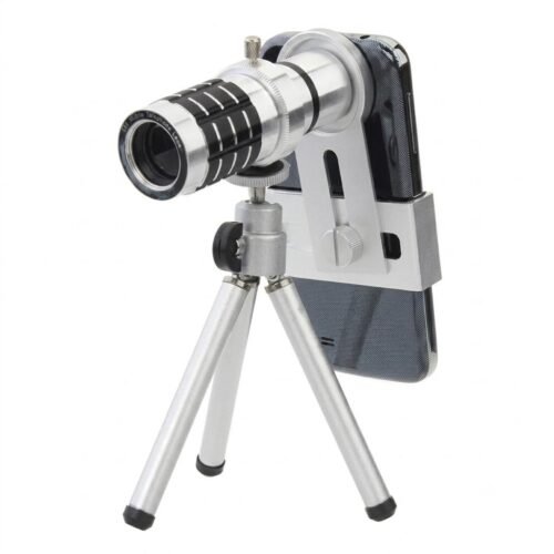 Objectif Téléphoto 12X Universel pour Smartphone avec Trépied, Support Réglable et Étui de Transport