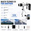 Objectif Téléphoto 12X Universel pour Smartphone avec Trépied, Support Réglable et Étui de Transport