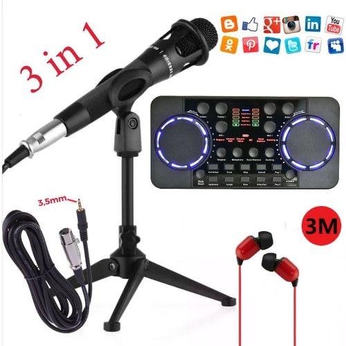 Kit Audio Professionnel 3-en-1 avec Microphone, Carte Son, Trépied, Écouteurs et Câble – Idéal pour Streaming, Podcast, Gaming et Enregistrement