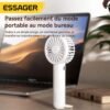 Mini ventilateur portable rechargeable USB-C 3 vitesses, usage main et bureau, blanc