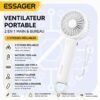 Mini ventilateur portable rechargeable USB-C 3 vitesses, usage main et bureau, blanc