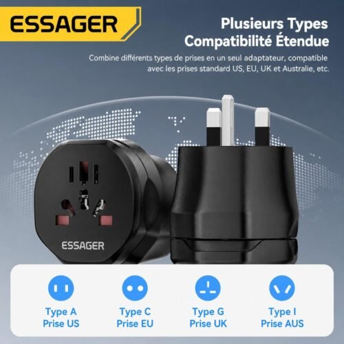 Adaptateur de Voyage Universel 100-250V – Prise Internationale US EU UK AUS Compacte et Portable
