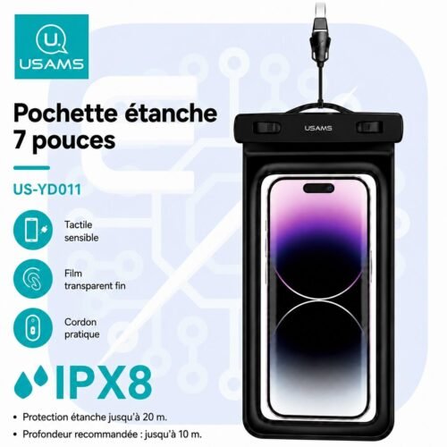 Pochette Étanche Flottante pour Téléphone 7 Pouces IPX8 avec Cordon – Protection Anti-Chute pour Plage, Piscine et Voyage