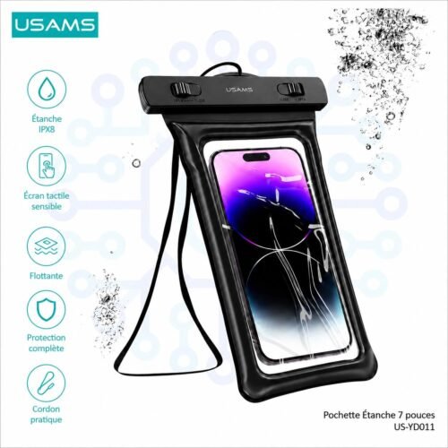 Pochette Étanche Flottante pour Téléphone 7 Pouces IPX8 avec Cordon – Protection Anti-Chute pour Plage, Piscine et Voyage