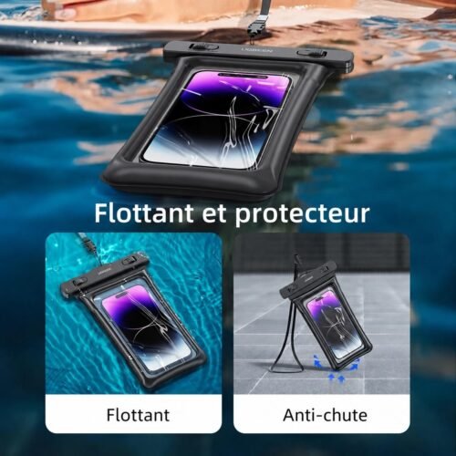 Pochette Étanche Flottante pour Téléphone 7 Pouces IPX8 avec Cordon – Protection Anti-Chute pour Plage, Piscine et Voyage