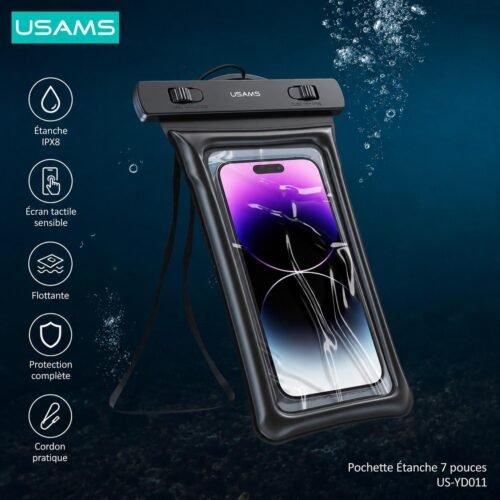 Pochette Étanche Flottante pour Téléphone 7 Pouces IPX8 avec Cordon – Protection Anti-Chute pour Plage, Piscine et Voyage