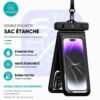 Pochette étanche double poche pour téléphone 7 pouces IP68 avec dragonne amovible – Protection waterproof pour plage et piscine