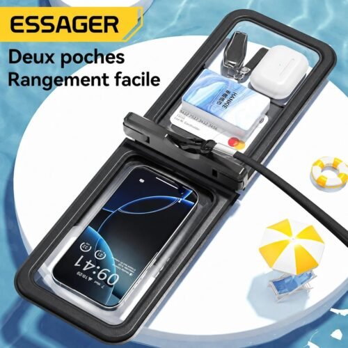 Pochette Téléphone Étanche IPX8 Double Poche – Housse Waterproof 10 m pour Plage, Piscine et Voyage