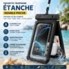 Pochette Téléphone Étanche IPX8 Double Poche – Housse Waterproof 10 m pour Plage, Piscine et Voyage