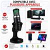 Microphone USB RGB MC-PW9 avec Réduction du Bruit, Sortie Casque 3.5 mm pour Streaming, Podcast, Gaming et Enregistrement