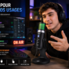 Microphone USB RGB MC-PW9 avec Réduction du Bruit, Sortie Casque 3.5 mm pour Streaming, Podcast, Gaming et Enregistrement