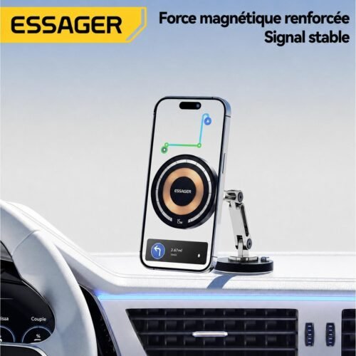 Support téléphone voiture magnétique 15W avec charge sans fil – Fixation puissante multi-axes