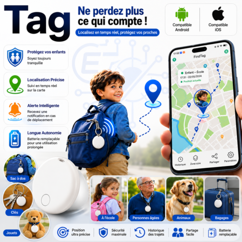 Traceur Intelligent Bluetooth – Localisation en Temps Réel Android & iOS avec Porte-clés en Silicone Inclus