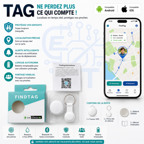 Traceur Intelligent Bluetooth – Localisation en Temps Réel Android & iOS avec Porte-clés en Silicone Inclus