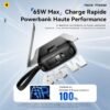 Power Bank 20000mAh 65W Charge Rapide avec Écran LED, Câbles Intégrés USB-C & Lightning