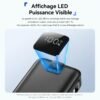 Power Bank 20000mAh 65W Charge Rapide avec Écran LED, Câbles Intégrés USB-C & Lightning