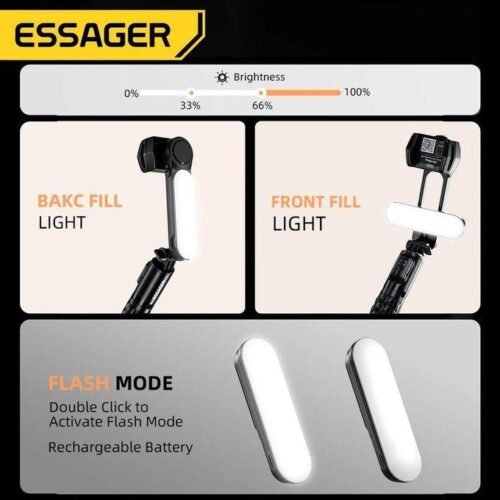 Stabilisateur Smartphone 3 Axes avec Perche Télescopique, Trépied, Télécommande Bluetooth et Lampe LED Amovible