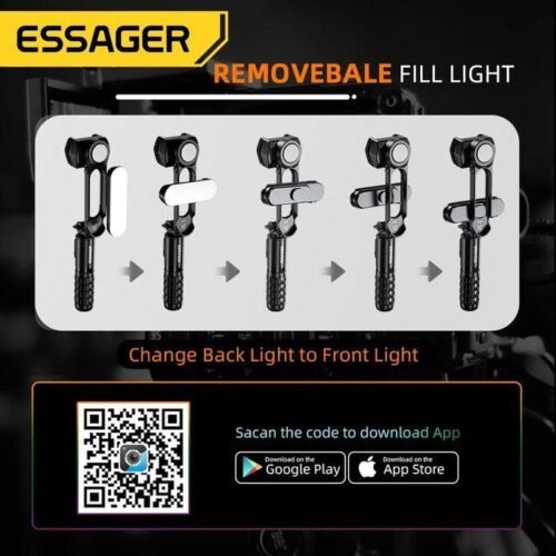 Stabilisateur Smartphone 3 Axes avec Perche Télescopique, Trépied, Télécommande Bluetooth et Lampe LED Amovible