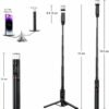 Perche à Selfie Bluetooth Extensible avec Trépied Intégré, Télécommande Sans Fil et Lampe LED Rechargeable