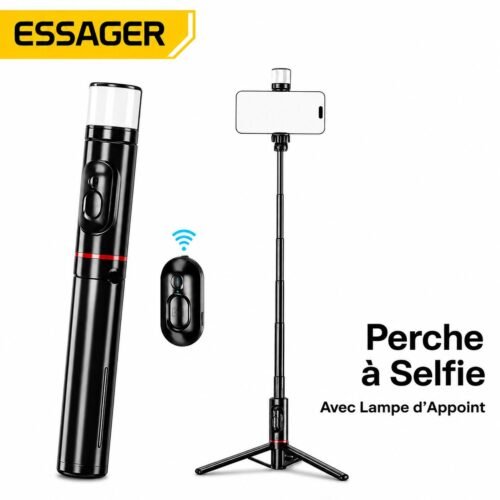 Perche à Selfie Bluetooth Extensible avec Trépied Intégré, Télécommande Sans Fil et Lampe LED Rechargeable