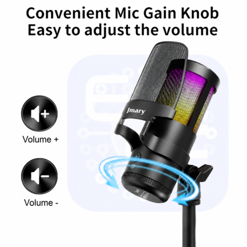 Microphone USB RGB pour PC & Mobile avec Réglage du Gain, Touche Mute et Connexion USB/Type-C – MC-PW13
