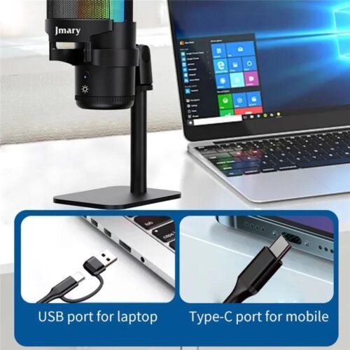Microphone USB RGB pour PC & Mobile avec Réglage du Gain, Touche Mute et Connexion USB/Type-C – MC-PW13