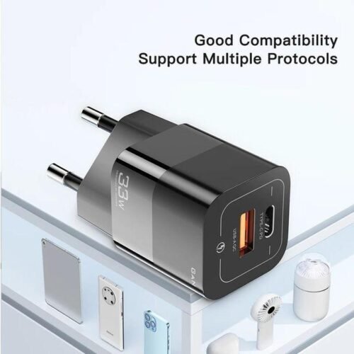 Chargeur Secteur 33W GaN USB-C + USB-A Charge Rapide PD/QC Universel
