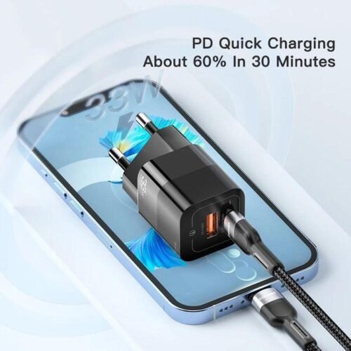Chargeur Secteur 33W GaN USB-C + USB-A Charge Rapide PD/QC Universel