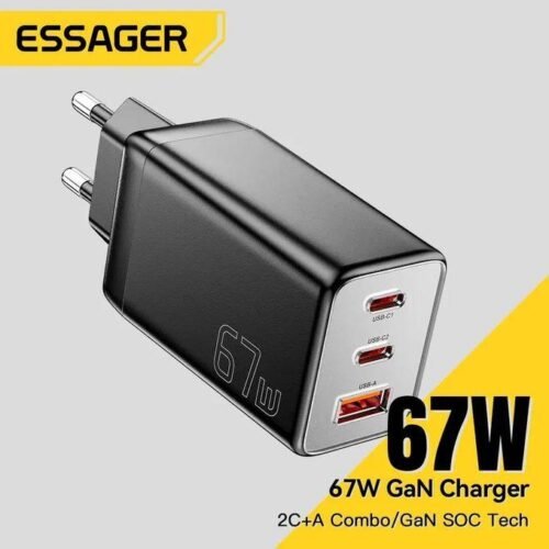 Chargeur Secteur 67W GaN USB-C x2 + USB-A Charge Rapide PD QC 3 Ports Universel