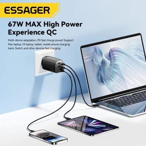 Chargeur Secteur 67W GaN USB-C x2 + USB-A Charge Rapide PD QC 3 Ports Universel