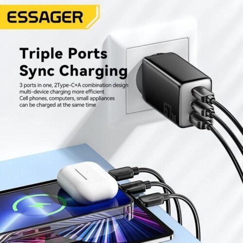 Chargeur Secteur 67W GaN USB-C x2 + USB-A Charge Rapide PD QC 3 Ports Universel