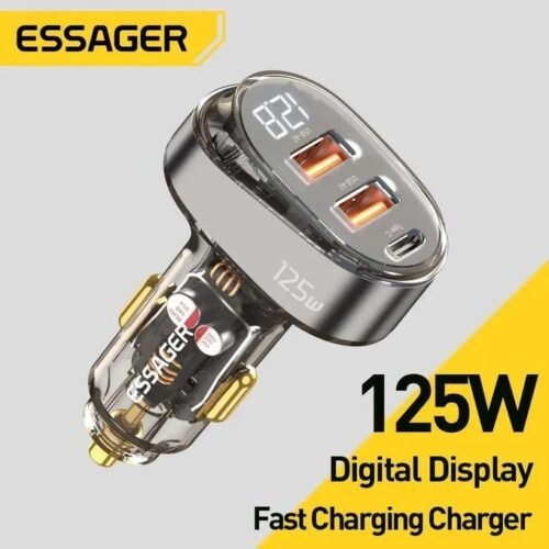 Chargeur Voiture 125W USB-C + Double USB-A Charge Rapide PD QC avec Écran LED