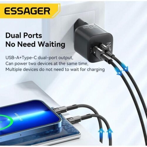 Chargeur Secteur Mini 20W GaN USB-C + USB-A Charge Rapide PD QC Universel