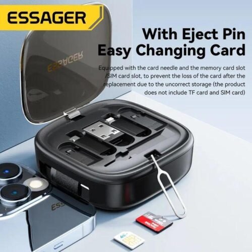 Kit Câble Rétractable Multifonction USB-C, Lightning & Micro USB avec Adaptateurs et Rangement
