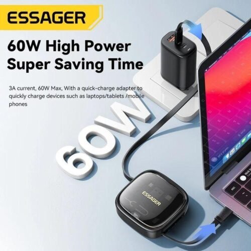Kit Câble Rétractable Multifonction USB-C, Lightning & Micro USB avec Adaptateurs et Rangement