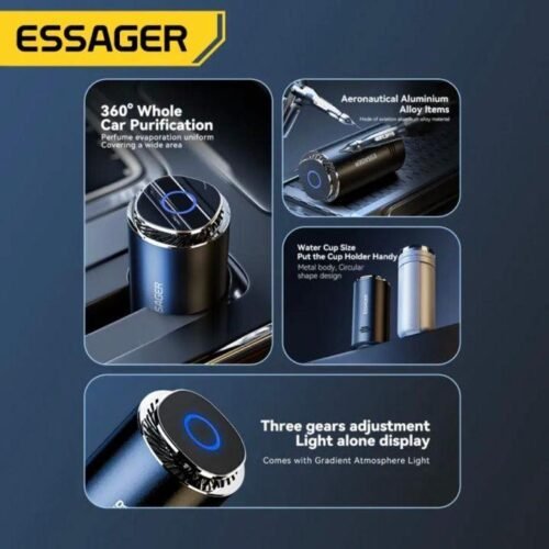 Diffuseur de Parfum Solide pour Voiture – Désodorisant 360° en Alliage d'Aluminium avec Éclairage d'Ambiance LED – Jusqu'à 90 Jours