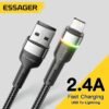 Câble USB vers Lightning 2.4A Charge Rapide avec Indicateur LED RGB – Transfert de Données 480 Mbps – Câble Tressé Renforcé