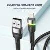Câble USB vers Lightning 2.4A Charge Rapide avec Indicateur LED RGB – Transfert de Données 480 Mbps – Câble Tressé Renforcé