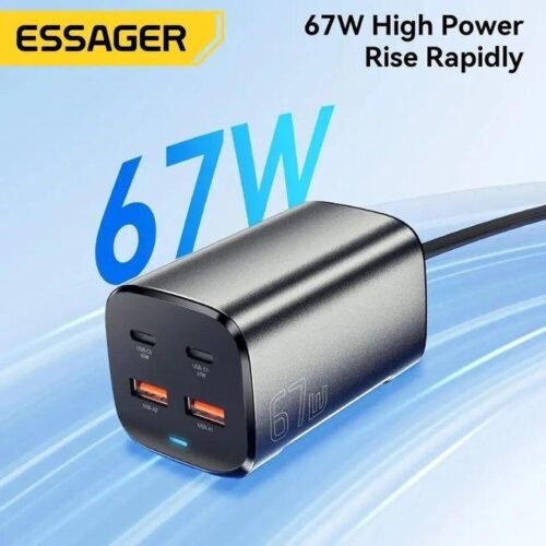 Chargeur Secteur 67W USB-C & USB-A – Charge Rapide GaN 4 Ports (2 USB-C + 2 USB-A) pour Smartphone, Tablette et Ordinateur Portable
