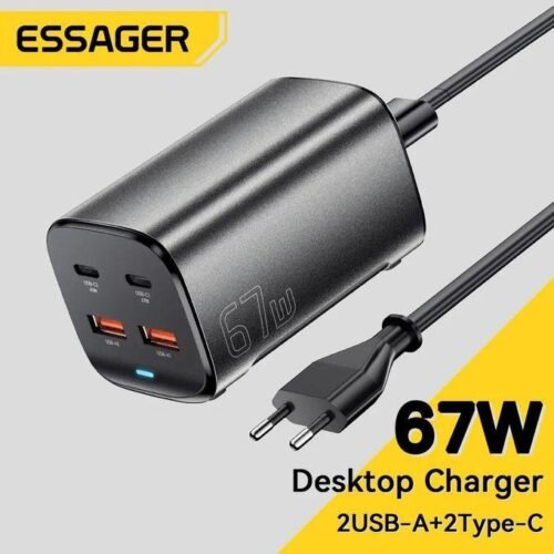 Chargeur Secteur 67W USB-C & USB-A – Charge Rapide GaN 4 Ports (2 USB-C + 2 USB-A) pour Smartphone, Tablette et Ordinateur Portable