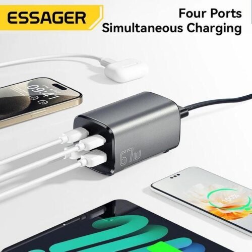 Chargeur Secteur 67W USB-C & USB-A – Charge Rapide GaN 4 Ports (2 USB-C + 2 USB-A) pour Smartphone, Tablette et Ordinateur Portable