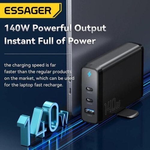 Chargeur Secteur GaN 140W USB-C & USB-A – Charge Rapide 3 Ports (2 USB-C + 1 USB-A) pour PC Portable, Smartphone et Tablette