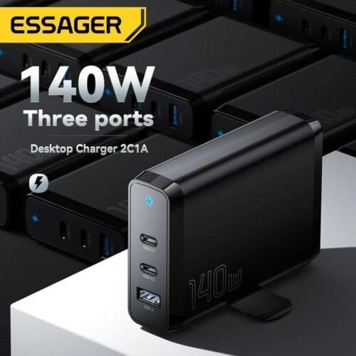 Chargeur Secteur GaN 140W USB-C & USB-A – Charge Rapide 3 Ports (2 USB-C + 1 USB-A) pour PC Portable, Smartphone et Tablette