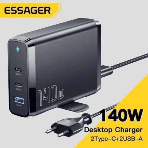 Chargeur Secteur GaN 140W USB-C & USB-A – Charge Rapide 3 Ports (2 USB-C + 1 USB-A) pour PC Portable, Smartphone et Tablette