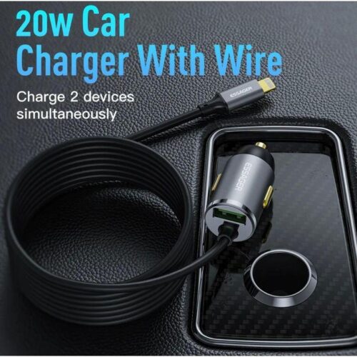 gvc.product.image_.1784028310468.3004fa4d-a2fc-4558-9202-3122a3132e6b.jpeg Chargeur de Voiture USB-C PD 20W avec Câble Lightning Intégré 1,5 m + Port USB – Charge Rapide pour iPhone et Smartphones