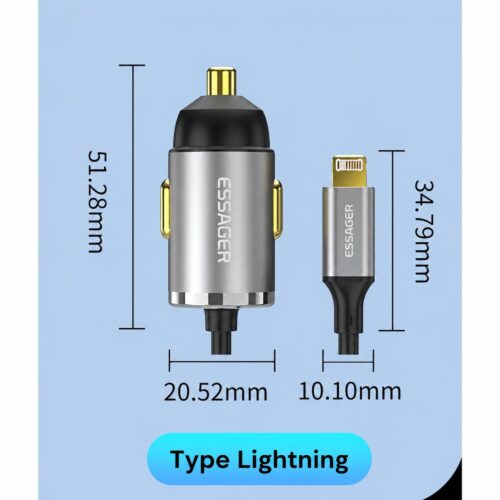 gvc.product.image_.1784030402024.bebfe457-34f9-4efb-a1fd-052f80811adb.jpeg Chargeur de Voiture USB-C PD 20W avec Câble Lightning Intégré 1,5 m + Port USB – Charge Rapide pour iPhone et Smartphones
