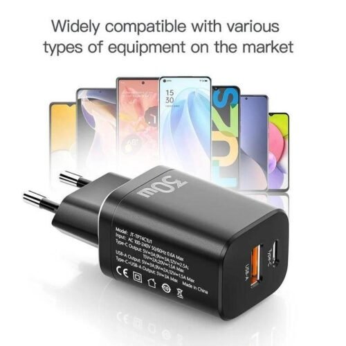 Chargeur Secteur 30W USB-C Power Delivery + USB-A Charge Rapide – Double Port pour Smartphone, Tablette et Appareils USB
