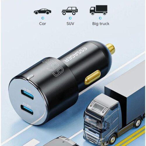 Chargeur Voiture 66W USB-C Double Port – Charge Rapide PD pour Smartphone, Tablette, Console et Ordinateur Portable