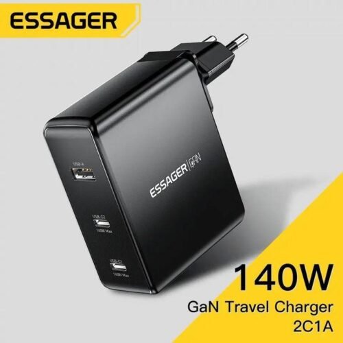 Chargeur Secteur GaN 140W USB-C & USB-A – Charge Rapide 3 Ports (2 USB-C + 1 USB-A) pour PC Portable, Smartphone et Tablette