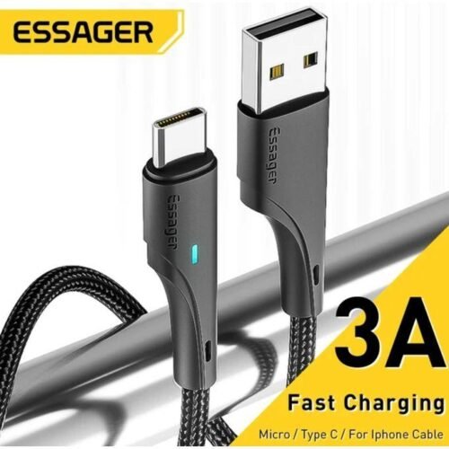 Câble USB vers USB-C 3A Charge Rapide – Câble Tressé Renforcé avec Transfert de Données 480 Mbps